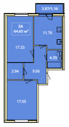 Двухкомнатная квартира 64.65 м²