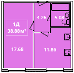 Однокомнатная квартира 38.88 м²