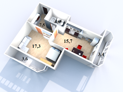 Однокомнатная квартира 52.11 м²