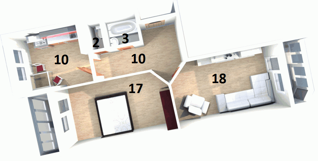 Двухкомнатная квартира 64.9 м²